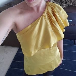 BCBG Max Azria Vintage Yellow Silk Blouse Sz S